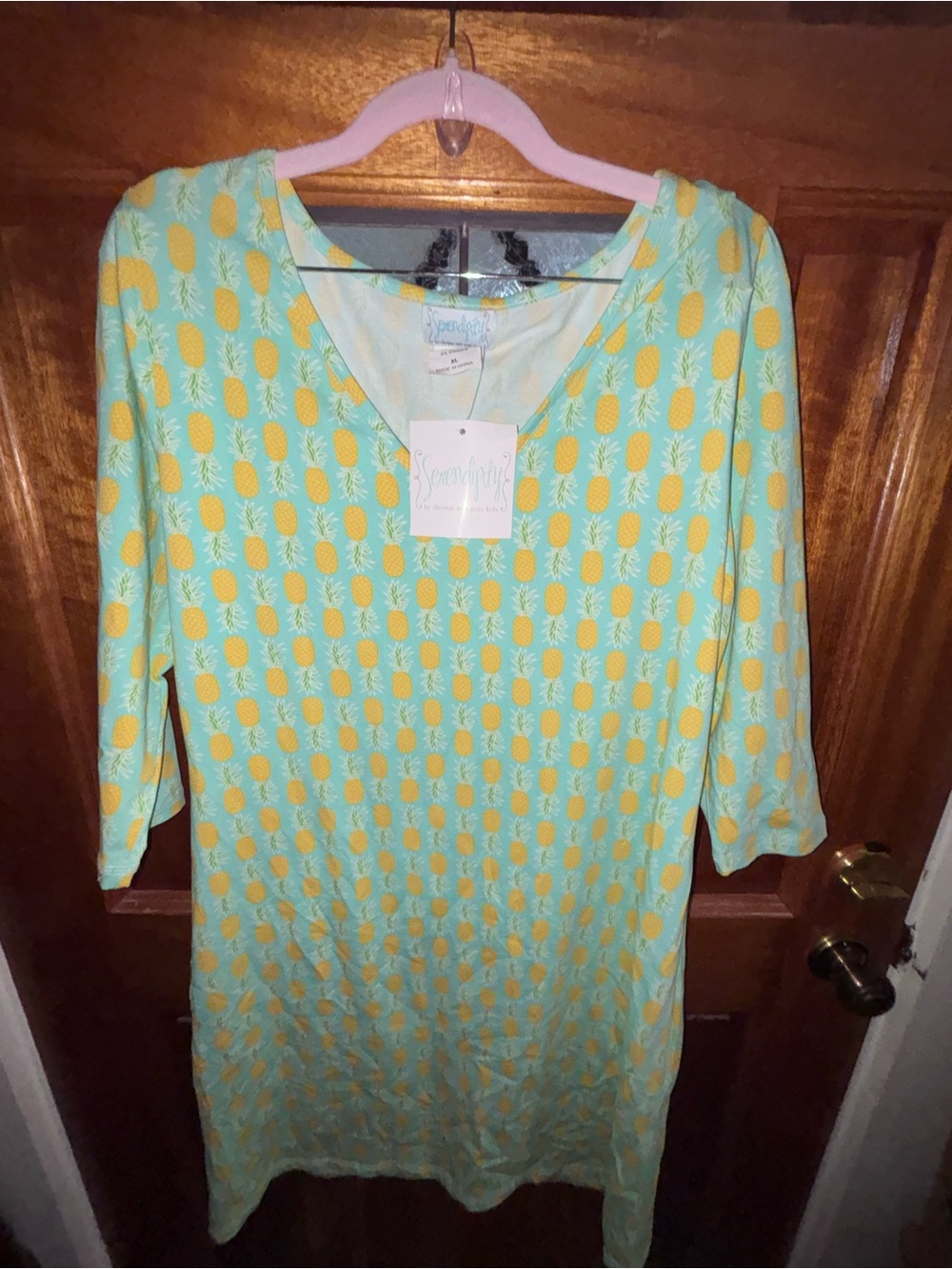 Serendipity Boutique Mint Green Pineapple Print Shift Dress size XL